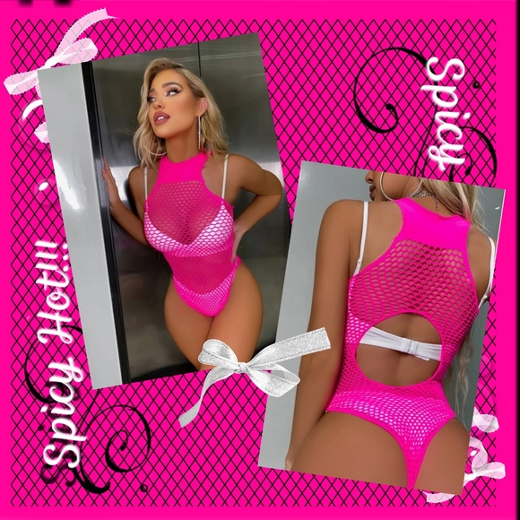 Hot Pink Fishnet Bodysuit - Picture 2 of 2